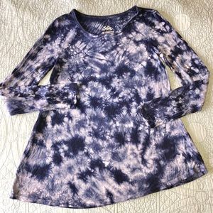 Justice Navy Blue Tie Dye Stretch Knit Swing Top Shirt size 12
